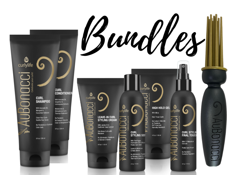 Display of Curly Hair Product Bundles by AuBonacci